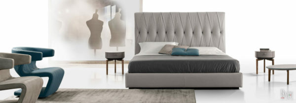 Gray Leather Modern Tufted Bed With Headboard & Bedframe