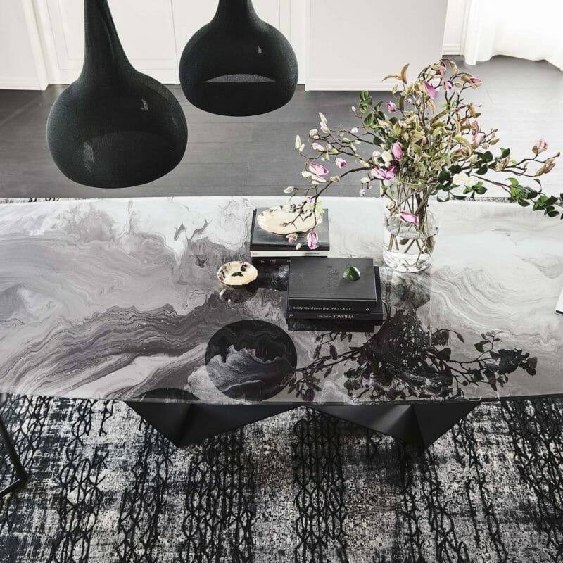 Monochromatic Centerpieces for a Modern Dining Room Available at San Francisco Design